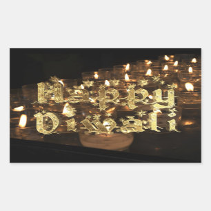 Happy Diwali Black and Gold Candlelight Stars Rechteckiger Aufkleber