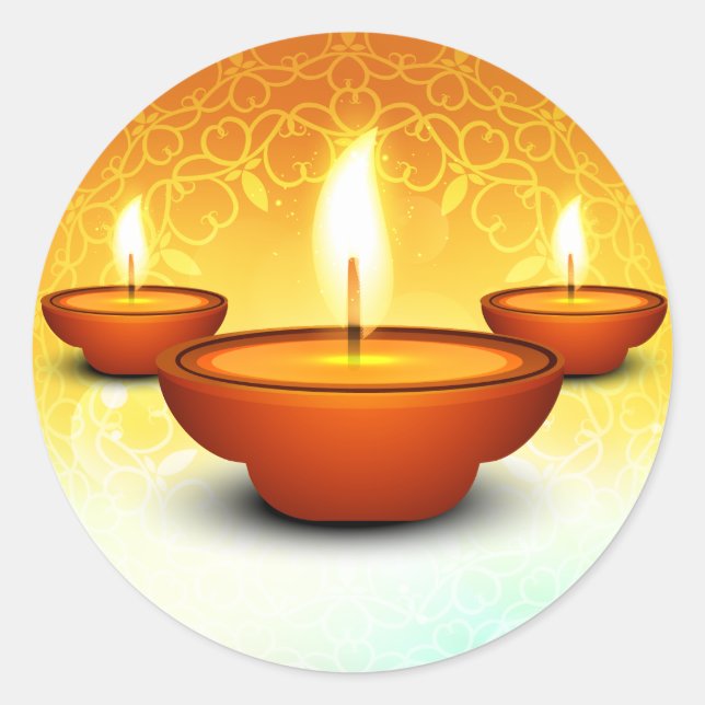 Happy Diwali Blitzlampen Öl goldgrün Runder Aufkleber (Vorderseite)