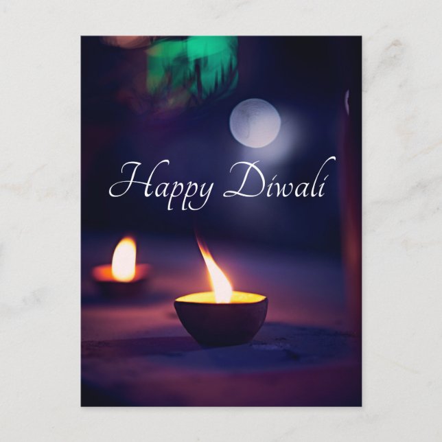 Happy Diwali Calming Moon und Lamp Postkarte (Vorderseite)