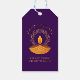 Happy Diwali Celebration Diya Lila Geschenkanhänger