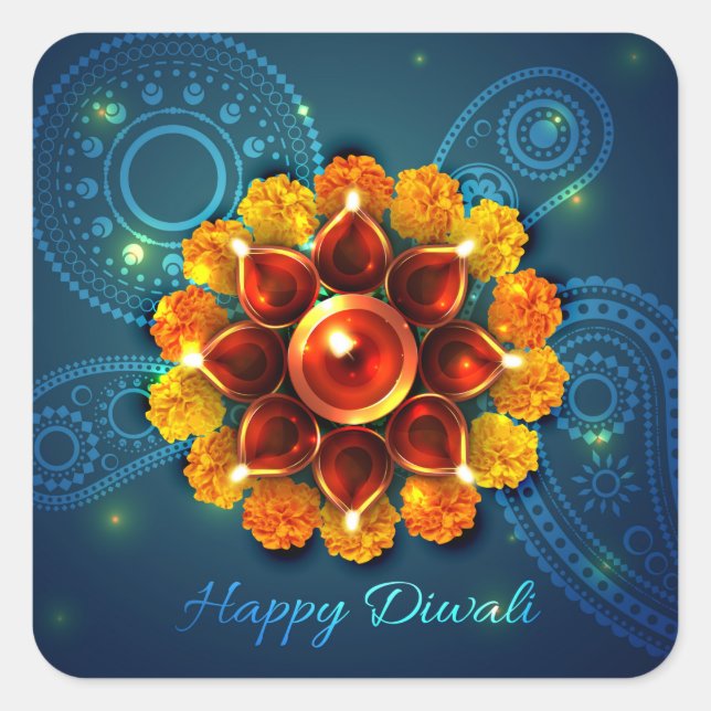 Happy Diwali Classic Square Sticker (Vorderseite)