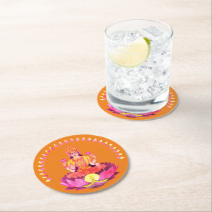 Happy Diwali - Deepalavi Lakshmi Goddess 1 Runder Pappuntersetzer