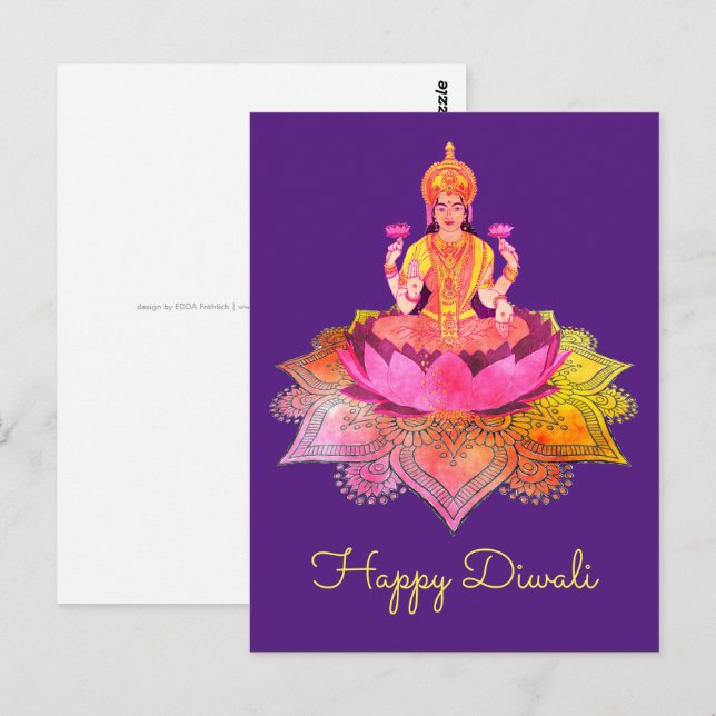 Happy Diwali - Deepalavi Lakshmi Goddess 4 Postkarte (Vorne/Hinten)