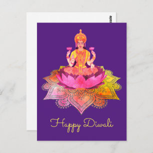 Happy Diwali - Deepalavi Lakshmi Goddess 4 Postkarte