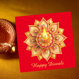 Happy Diwali Diya Festival of Light Gold Red Feiertagskarte