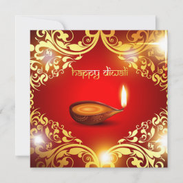 Happy Diwali Diya Festival of Light Gold Red Feiertagskarte