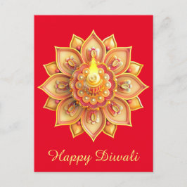 Happy Diwali Diya Festival of Light Gold Red Feiertagspostkarte