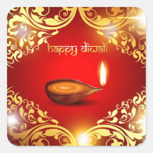 Happy Diwali Diya Festival of Light Gold Red