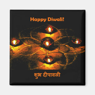 Happy Diwali Diya Lights und Hindi Gruß Magnet
