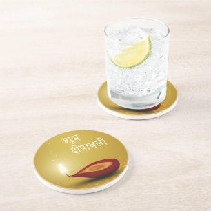 Happy Diwali Diya - Sandstone Untersetzer