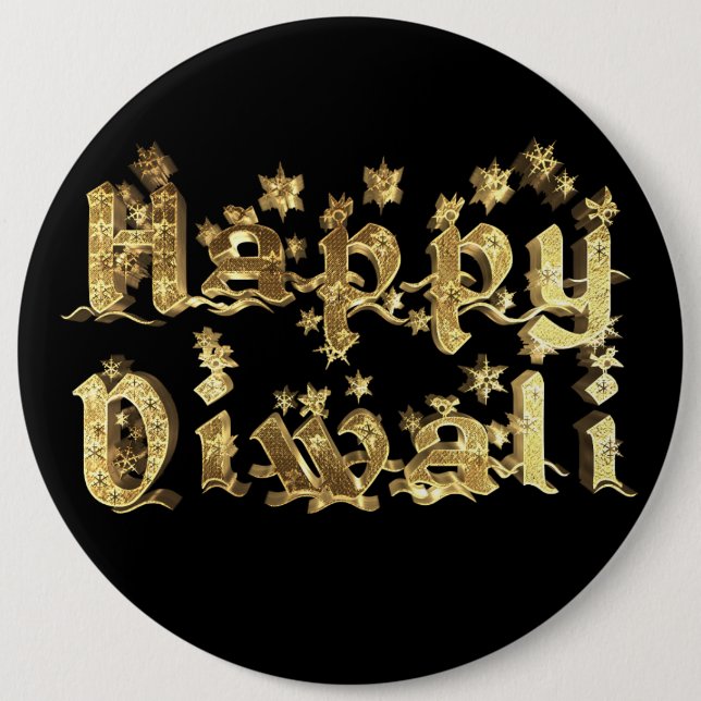 Happy Diwali Elegante Black Gold Star Typografie Button (Vorderseite)