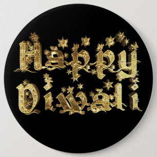Happy Diwali Elegante Black Gold Star Typografie Button
