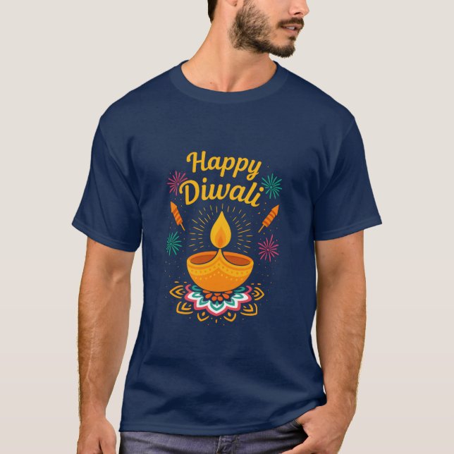 Happy Diwali Festival Design | Diya & Fireworks T-Shirt (Vorderseite)