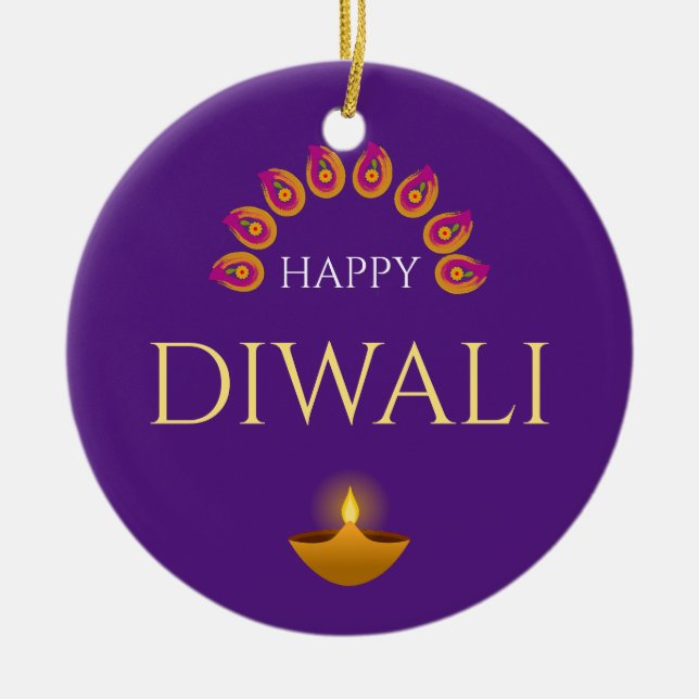 Happy Diwali Festival of Lights Hindu Keramik Ornament (Vorne)