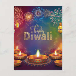Happy Diwali Firework Diya Festival of Light Feiertagspostkarte