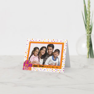 Happy Diwali Foto Farbenfroh Rosa Lila Laterne Karte