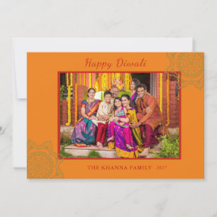 Happy Diwali Foto Orange Gold Mandala Gruß Feiertagskarte