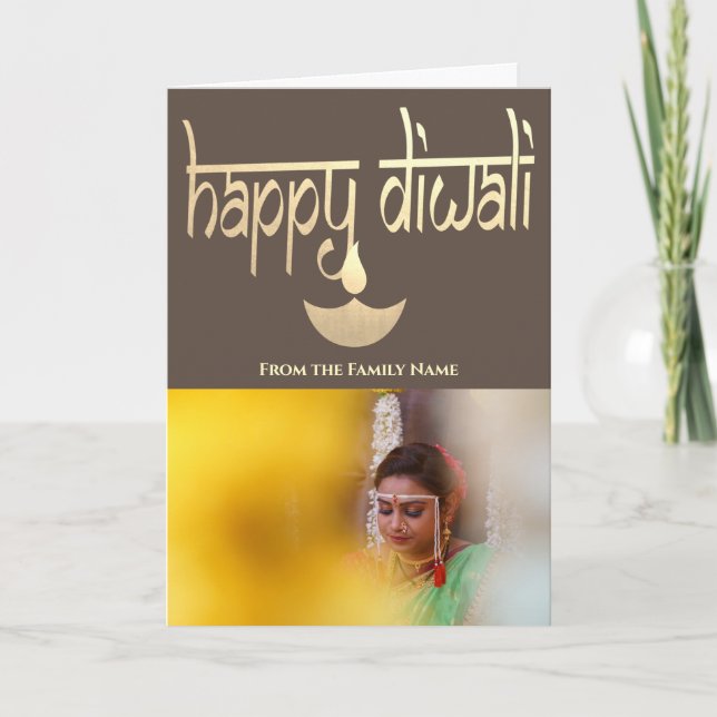 Happy Diwali Foto Personalisiert Gold und Erde Karte (Vorderseite)