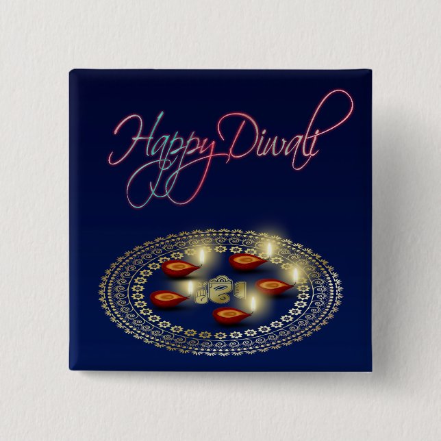 Happy Diwali Ganesha Rangoli - Button (Vorderseite)