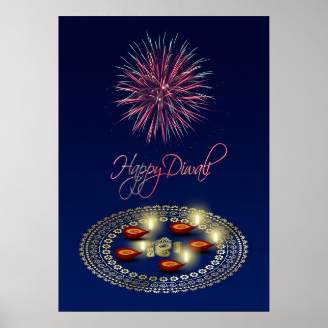 Happy Diwali Ganesha Rangoli - Poster Print (Vorne)
