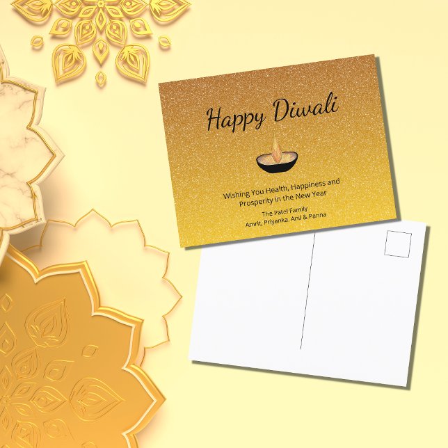 Happy Diwali Glitzer Gold Diya Flame Lamp Postkarte (Von Creator hochgeladen)