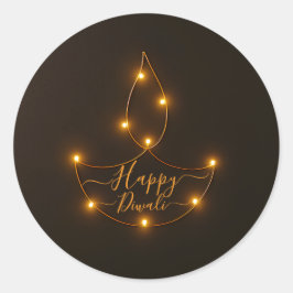 Happy Diwali Glows Diya Light Art Runder Aufkleber