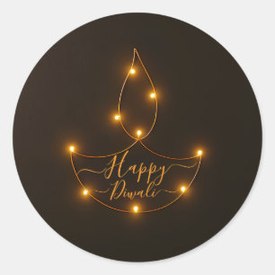 Happy Diwali Glows Diya Light Art Runder Aufkleber