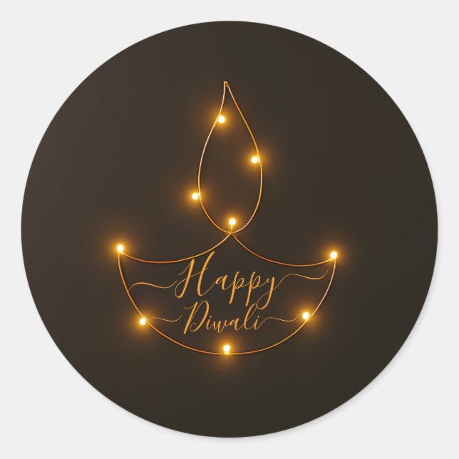 Happy Diwali Glows Diya Light Art Runder Aufkleber (Vorderseite)