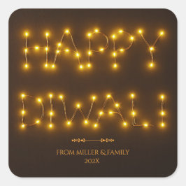Happy Diwali Glows Warm String Lights Quadratischer Aufkleber