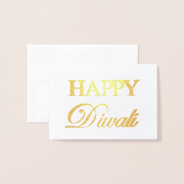 Happy Diwali Gold Foil Elegante Typografie Folienkarte (Vorderseite mit Umschlag)