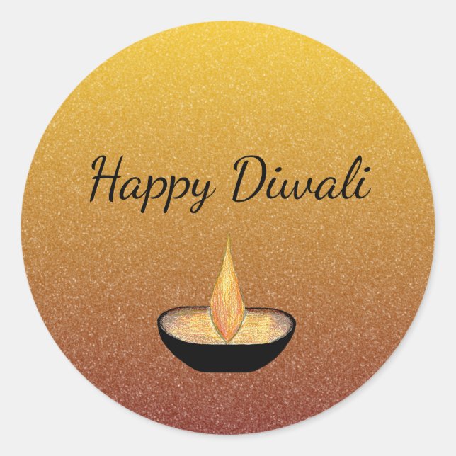 Happy Diwali Gold Glitzer Diya Flame Lamp Elegant Runder Aufkleber (Vorderseite)