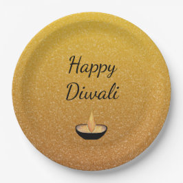 Happy Diwali Gold Glitzer Diya Lamp Flame Pappteller
