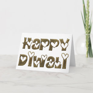 Happy Diwali Gruß Niedlich Hearts Typografie Karte