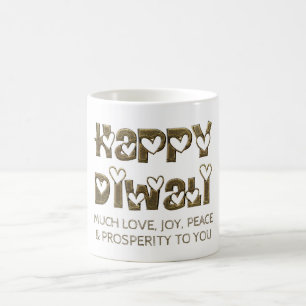 Happy Diwali Gruß Niedlich Hearts Typografie Tasse