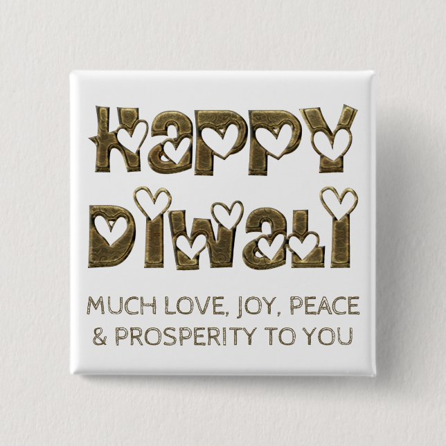 Happy Diwali Grußknopf Niedliche Herztypografie Button (Vorderseite)