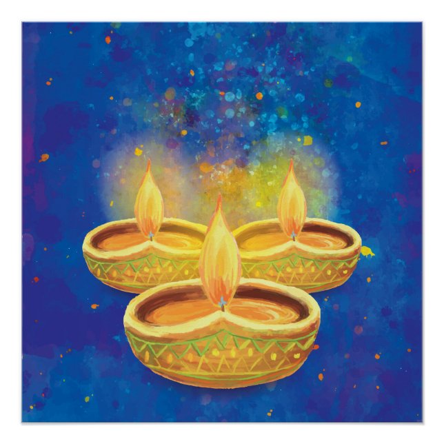 Happy Diwali handbemalt Leuchtkerzen Poster (Vorderseite)