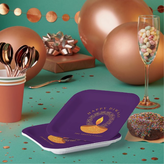 Happy Diwali Hindu Festival of Lights Celebration Pappteller (Multi)
