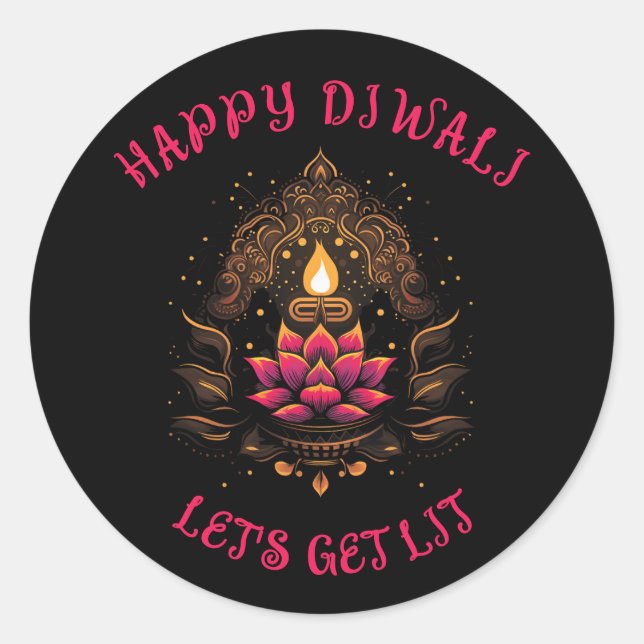 Happy Diwali Let's Get Lit Festival of Lights Runder Aufkleber (Vorderseite)