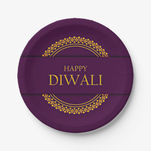 Happy Diwali Lila Gold Elegant 7" Pappteller