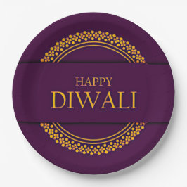 Happy Diwali Lila Gold Elegant 9" Pappteller