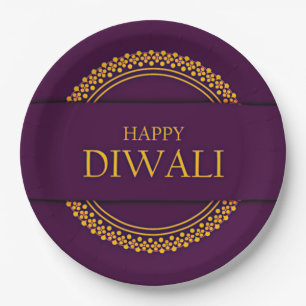 Happy Diwali Lila Gold Elegant 9" Pappteller