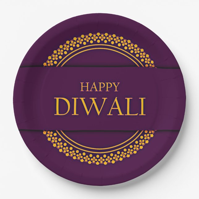 Happy Diwali Lila Gold Elegant 9" Pappteller (Vorderseite)