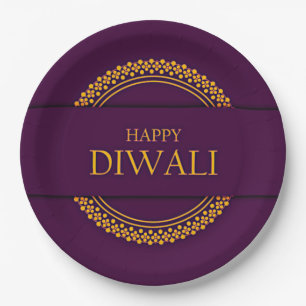 Happy Diwali Lila Gold Elegant 9" Pappteller