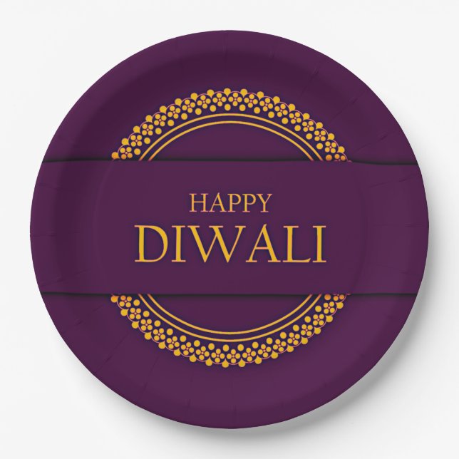 Happy Diwali Lila Gold Elegant 9" Pappteller (Vorderseite)