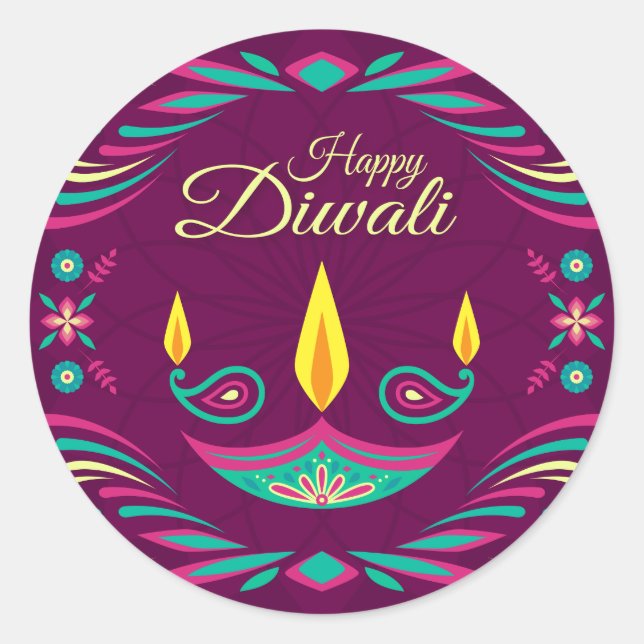Happy Diwali lila Kerze flache Abbildung Runder Aufkleber (Vorderseite)