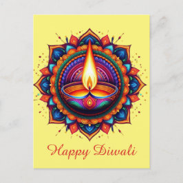 Happy Diwali Mandala Diya Festival of Light Yellow Feiertagspostkarte