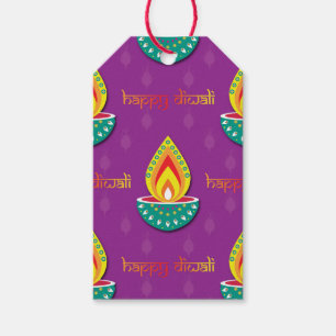 Happy Diwali mit Diya-Lampen, Sondertext Geschenkanhänger