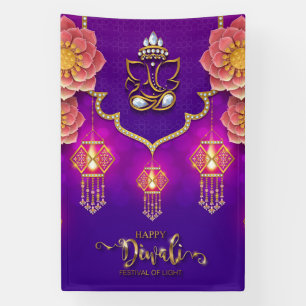Happy Diwali mit Ganesh, Rangoli und Diya Banner