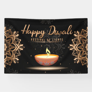 Happy Diwali mit Rangoli und Diya Banner