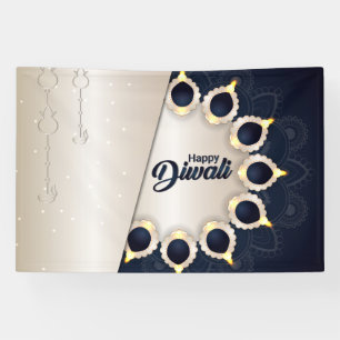 Happy Diwali mit Rangoli und Diya Banner